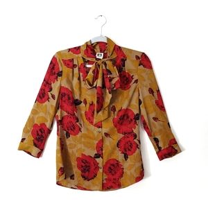 Anne Klein Floral Pussybow Blouse Shirt Top